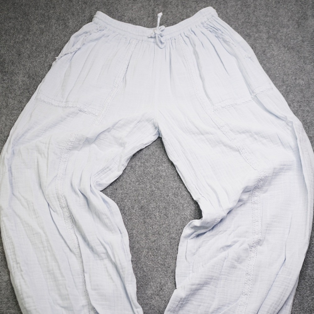 SO Low Rise Double Gauze Joggers Peri Cream Blue Lace Trim Pants Medium NEW